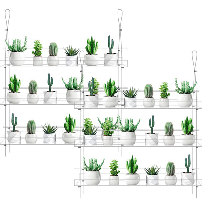 Ziliny 2 Pcs 28 Inch 3-tier Clear Hanging Window Plant Shelves Acrylic Height Adjustable Plant Stand Hanger Flower Pot Organizer Storage for Indoor Window Wall Garden Grow Herb Succulent