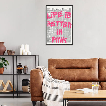 Skiennix Pink Wall Art - Retro Newspaper Canvas Poster with Positive Quote | 16x24in Minimalist Decor