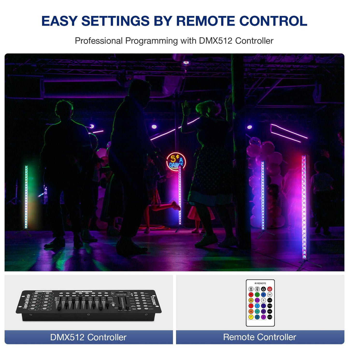 OPPSK Stage Wash Light Bar for DJs: 120W RGBW Wall Wash Lights with RGB Background LEDs - APP IR Remote & DMX Control - Sound Activated Lighting - Easy Setup with Tripod for Wedding Party Church Band