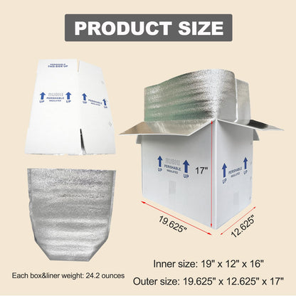 19x12x16" Insulated Shipping Box, Perishable Cooler for Frozen Food Styrofoam Boxes for Cold Shipping Perishables Packaging Insulated Carton with Aluminum Foil Liner Bag, 4 Pack
