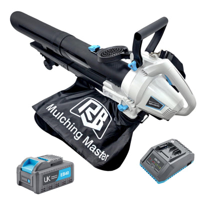 RB 40V Leaf Blower and Vacuum Combo - Powerful Cordless Leaf Vacuum Mulcher with 4.0Ah Battery, 30:1 Mulching, 12L Bag, Adjustable Handle