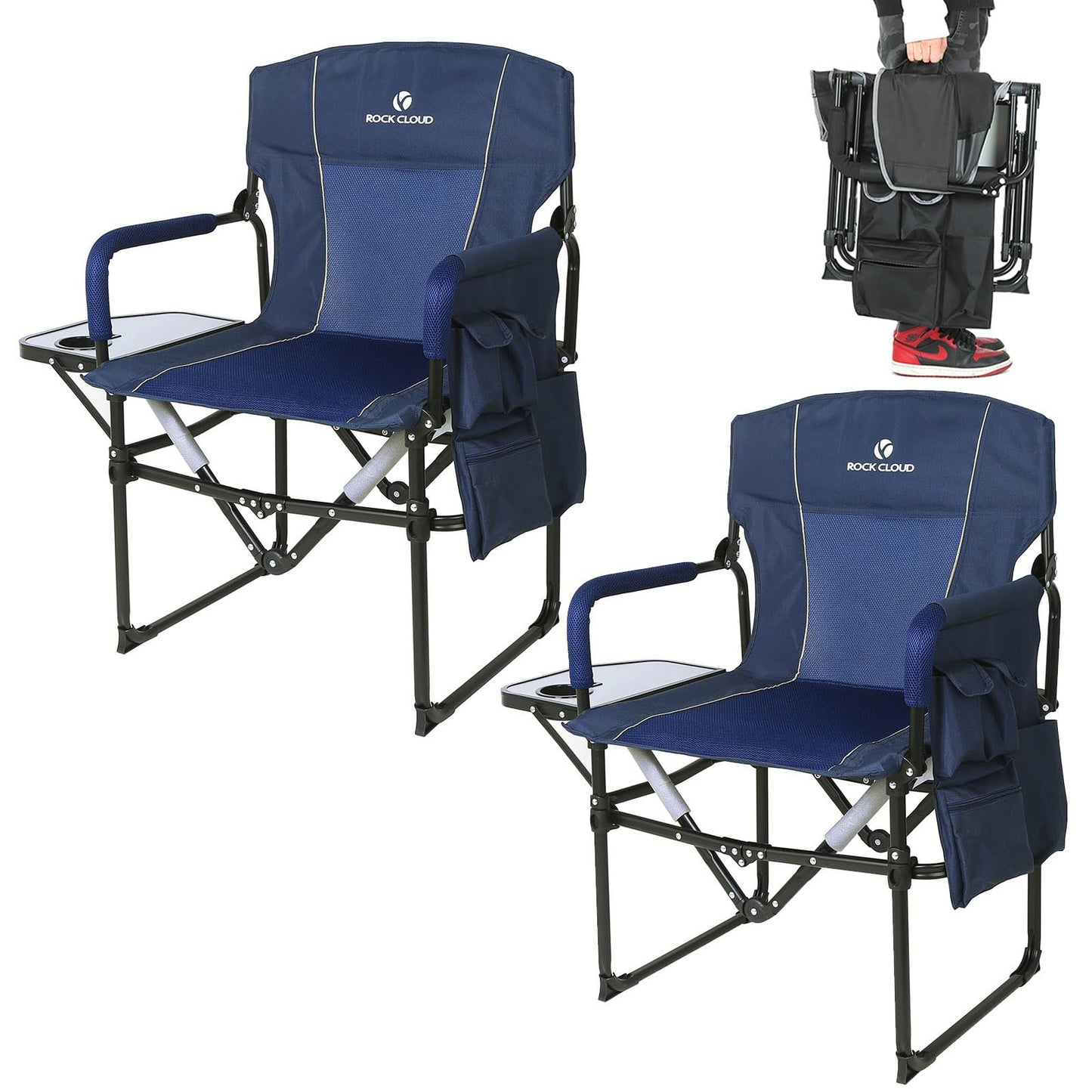 ROCK CLOUD 2 Pack Folding Camping Chair with Storage Pocket and Side Table Compact Portable Camp Chairs Outdoor for Camp Lawn Hiking Fishing Sports