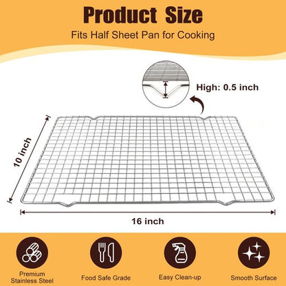 Cooling Racks for Cooking and Baking – 2 PCS 10" x 16" Heavy Duty 304 Stainless Steel Wire Rack, Oven & Dishwasher Safe Baking Cooling Rack for Grilling, Roasting – Fits Half Sheet Pan