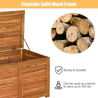 LDAILY Moccha Garden Backyard Storage Bench, Large Acacia Wood Deck Box, Outdoor Storage Container for Patio Furniture Cushions and Gardening Tools