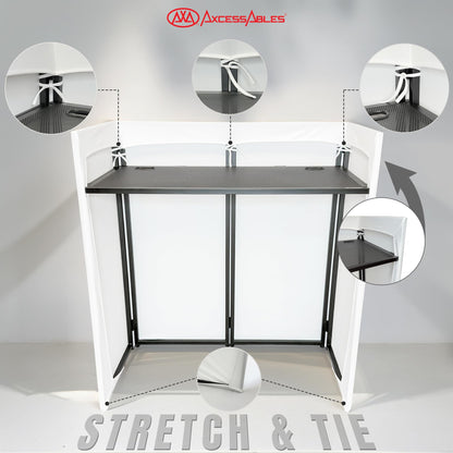 AxcessAbles Portable White DJ Facade Booth with Carry Case – 40" x 20" Tabletop, Steel Frame, and White Scrim | White DJ Table | Event Booth (ES-01X)