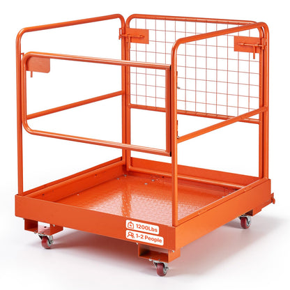 VEVOR Forklift Man Basket, 36.6 x 36.6 Inch Forklift Safety Cage with 4 Wheels, 1200 lbs Capacity Heavy Duty Work Platform, Collapsible Lift Basket Safety Set, for Most Aerial Jobs Lifting Loader