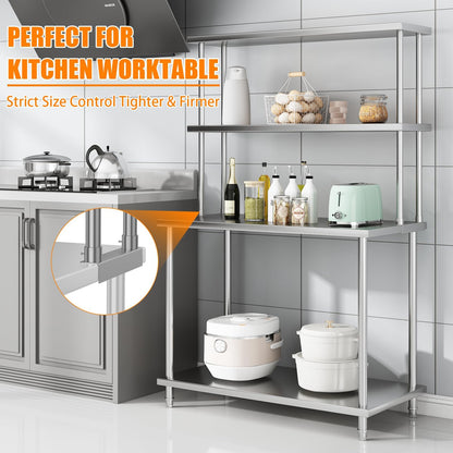 PeacefulHues 12x48 Double Utility Shelves Rack Deck Stainless Steel Prep Table Worktable Workstation with Undershelf, Stainless Steel Tables for Kitchen Home Prep Work Table
