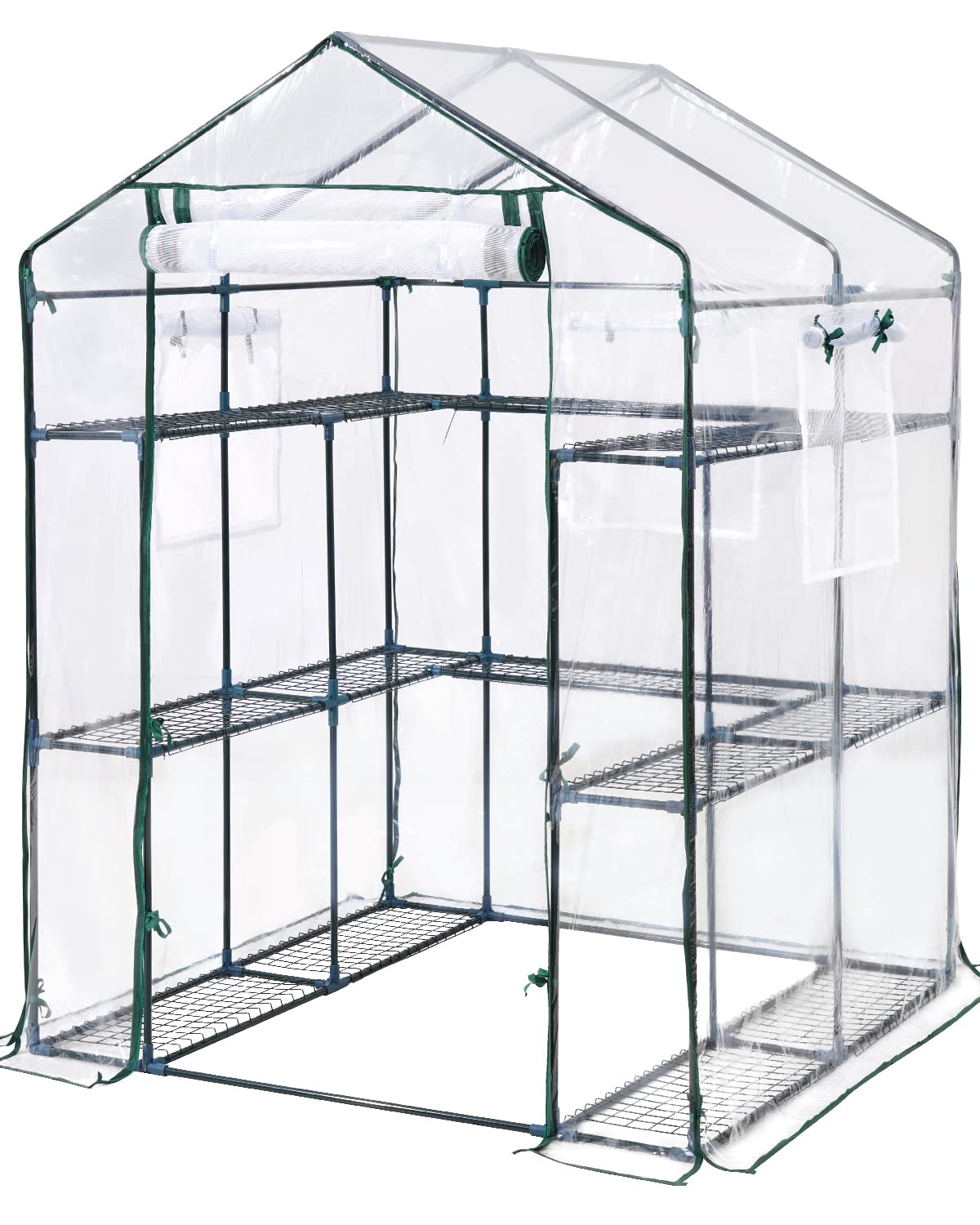 KING BIRD Premium Greenhouse for Outdoors, 56x56x77 in Walk-in Hot House with Thickened Cover, Reinforced Frame, Screen Windows & Mesh Door, 3 Tiers 14 Shelves for Outside Garden Seedlings, Clear