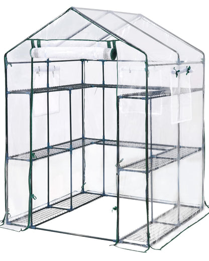 KING BIRD Premium Greenhouse for Outdoors, 56x56x77 in Walk-in Hot House with Thickened Cover, Reinforced Frame, Screen Windows & Mesh Door, 3 Tiers 14 Shelves for Outside Garden Seedlings, Clear