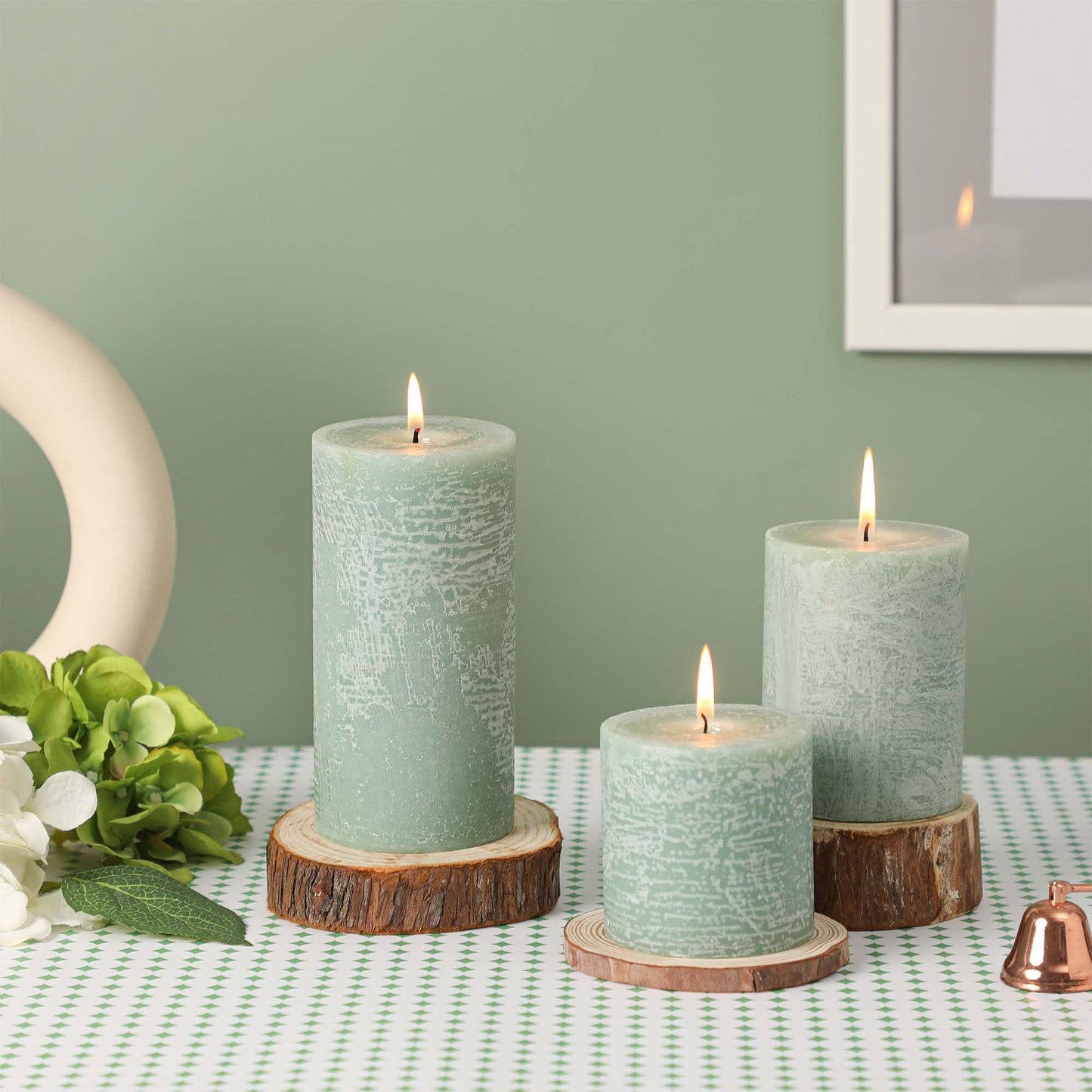 3x6 Inch Sage Green Pillar Candles Set of 3 - Unscented Spring, Long Clean Burning, Large Smokeless Dripless for Home Decor, Dinner Table, Bathroom, Rustic Decor