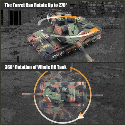 RC Tank that Shoots for Kids - 2.4Ghz Remote Control Army Tank Toys with Auto Demo Sound Light Smoke - 13 Channel Military Vehicles Model Gift for Adults Boys Age 6-8 9-12 Army Green