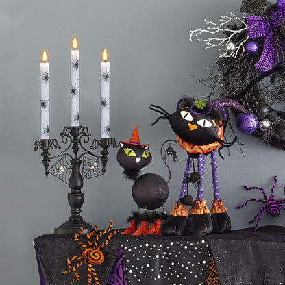 Wondise Halloween Flameless Taper Candles with Remote & Timer, 4 Pack Spider Web Halloween Candles Battery Operated Real Wax LED Flickering Candlestick for Halloween Table Decorations, 02020051