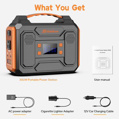 Portable Power Station 300W Solar Generator 280Wh(without Solar Panel), 110V Portable Power Bank with AC Outlet Pure Sine Wave, DC, USB QC3.0, External Battery Power Pack for Camping RV Outdoor Use