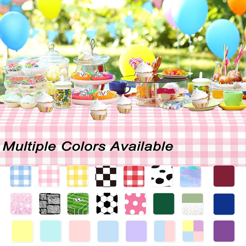 4 Pack Pink Gingham Tablecloth Rectangular Pink and White Checkered Tablecloths Disposable Plastic Pink Plaid Table Cover for Parties, Outdoor Picnic, Birthday, Wedding, Camping 54 × 108 Inch