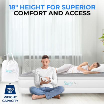 SereneLife Full Size Air Mattress with Built-in Pump | 55-Inch Wide Raised Inflatable Mattress for Guests, Camping & Travel, Constant Comfort Technology, Plush Top, Storage Bag Included