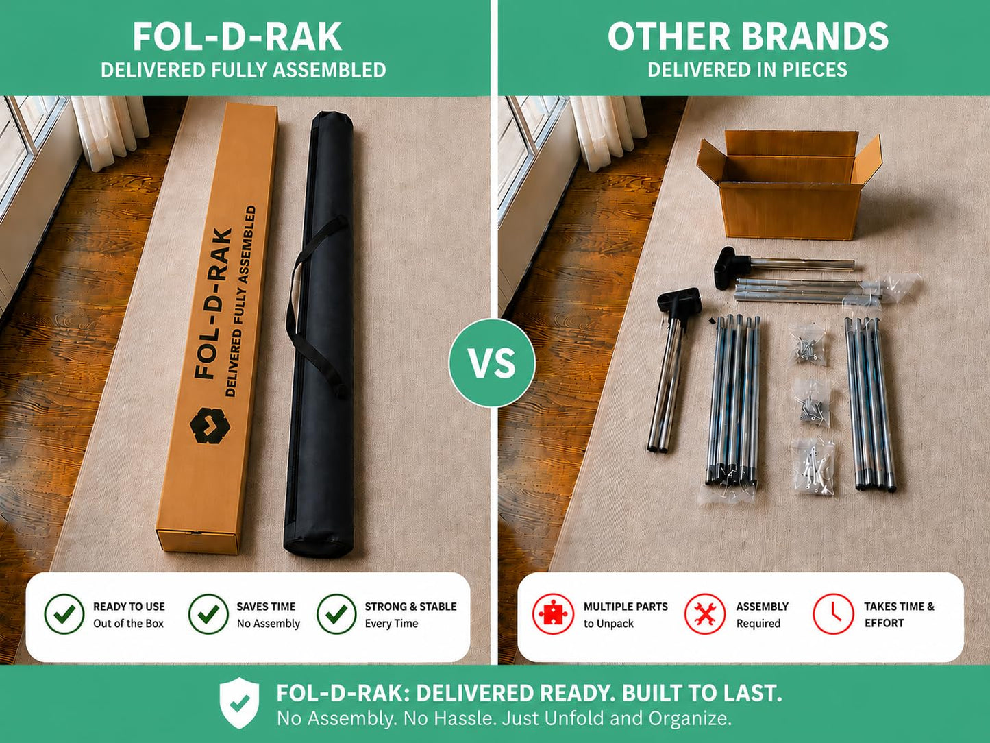 FOL-D-RAK Portable Clothing Rack, Folding Garment Rack with Carry Bag-no Assembly, lightweight 4 LB. Aluminum, 60 LB. Capacity-Travel, Closet, Retail, Trade Show, Dance Recital