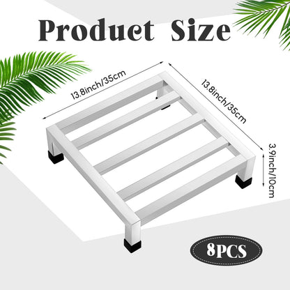 MorningRo 8 Pack Dunnage Rack 13.8" Long x 13.8" Wide, 3.9" Height Stainless Steel Shelf 2500+ Pound Capacity Commercial Food Floor Rack for Restaurants Kitchens Garages and Vehicles