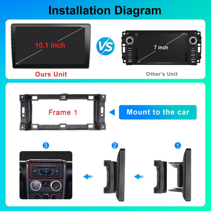 Liunx Car Radio for Jeep Wrangler JK Compass Grand Cherokee Dodge Ram Upgrade Stereo Wireless CarPlay Android Auto,10 '' Touchscreen Head Unit Bluetooth Mirror Link AM/FM SWC