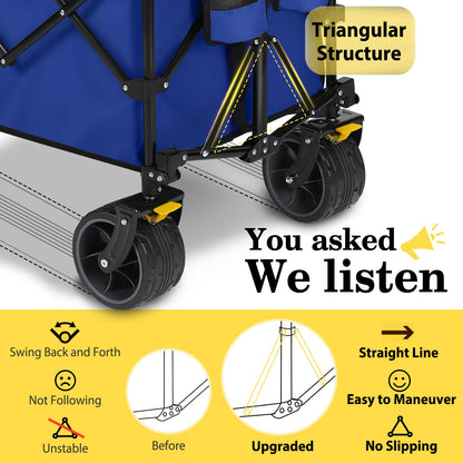 Sekey Extended Collapsible Foldable Wagon with 660lbs Weight Capacity, Heavy Duty Folding Utility Garden Cart with Big All-Terrain Beach Wheels & Drink Holders. Royal Blue
