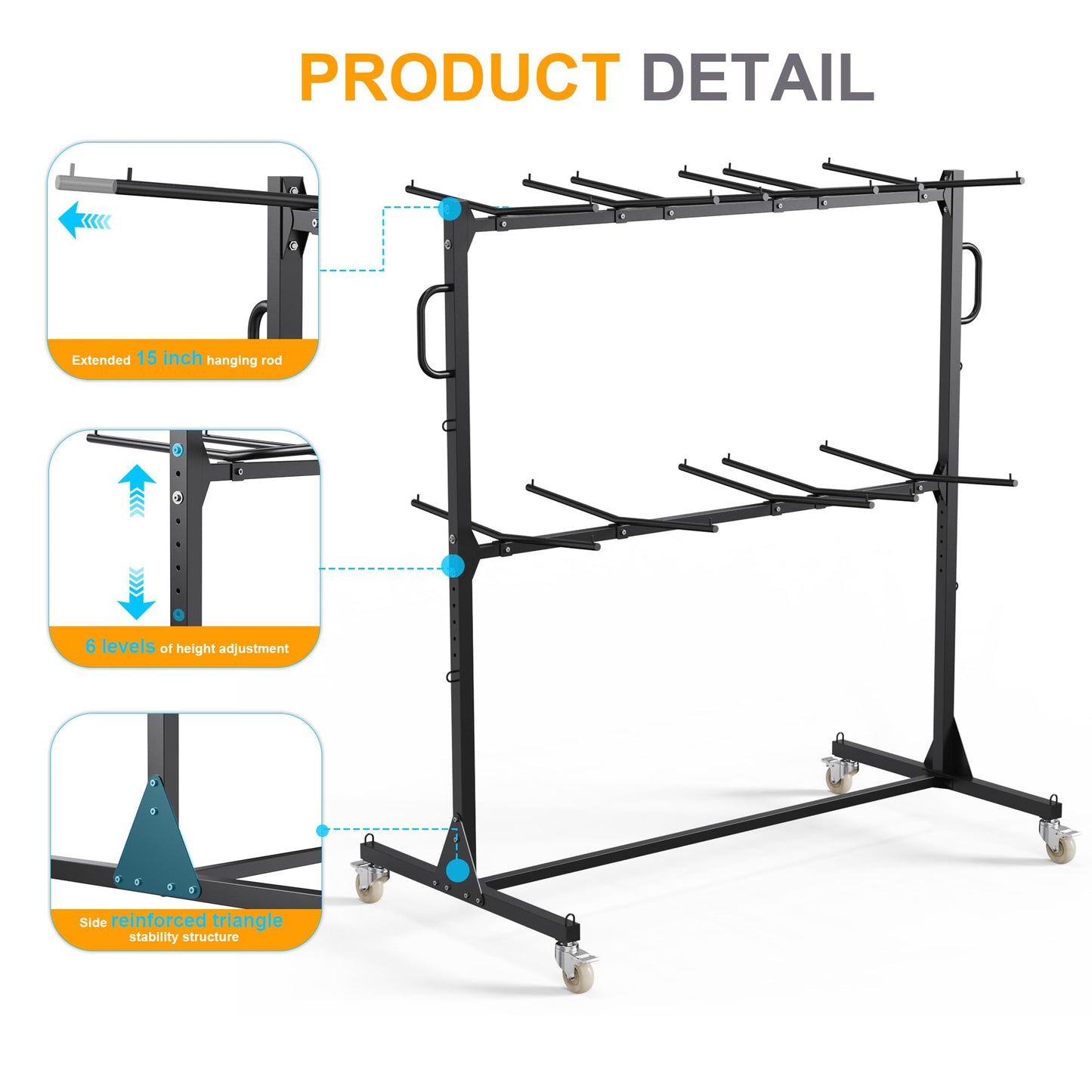 DTK Folding Chair Rack on Wheels,Rolling Rack to Hold 84 Chair or 12 Tables,Heavy-Duty Cart of 800lbs Capacity,Storage Holder Rack for Folding Chairs with Nylon Locking Wheels,Rain Cover,Elastic Cords
