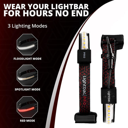 LIGHTBAR Pro | LED Headlamp, 500 Lumens, Waterproof Rated, Rechargeable Battery, Red Light Mode, Camping Running Biking Fishing Construction