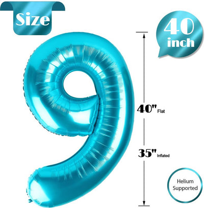 9 Balloon, Blue Number Balloons 40 Inch, 9th Giant Birthday Decorations for Boys Girls, 19th 29th Blue Party Decorations Supplies, Number 9 Balloon