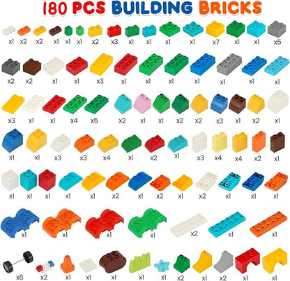 MIMAX Classic Big Bricks Building Blocks Set 180 PCS Toy Building Sets for All Major Brands Interactive Building Toy with Storage Box for Kids Boys and Girls
