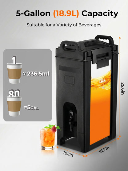 Insulated Beverage Dispenser 5 Gal, Commercial Hot/Cold Drink Dispenser for Coffee Shop, Large Parties, Church Gatherings, Camping, Heavy Duty Beverage Cooler with Faucet for Outdoor (No Electricity)