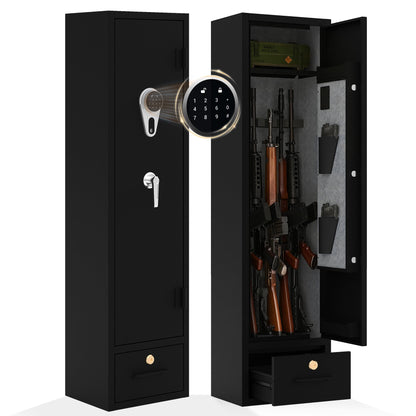 Rifle & Pistol Gun Safe, Quick Access with Fingerprint Lock & Backlit Digital Keypad, Heavy Duty Gun Cabinet with Removable Shelves, Pistol Pockets & Dual Alarm - Home Security Shotgun Locker