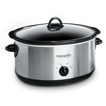 Crock-Pot 7-Quart Manual Slow Cooker, Family Size Serves 8+ People & Fits 6-lb Roast, Removable Stoneware with Warming Setting, Dishwasher Safe for Easy Cleanup, Stainless Steel