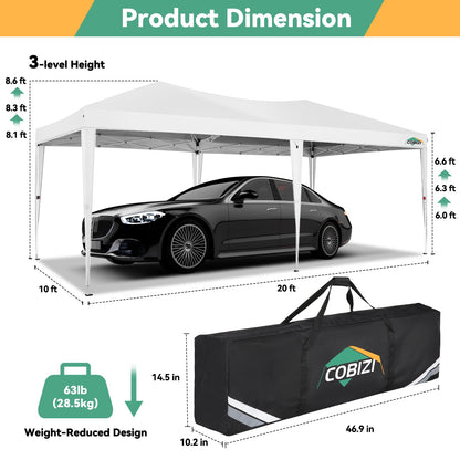 COBIZI 10x20 FT Pop up Canopy Tent with Sidewalls, Party Tents for Parties, Carpas para Fiestas, Easy Set Large Outdoor Popup Patio Gazebo for Backyard,Weddings,Vendor,Commercial Event,White (Upgrade)