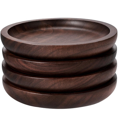 Wood Coasters Set of 6 with Holder for Drinks, MAPRIAL 4 Inch Gorgeous Wooden Coasters 100% Natural Walnut with Anti-Scratch Backing for Coffee Table, Gifts, Wedding, Party