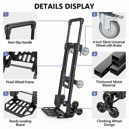 KEDSUM 3-in-1 Convertible Stair Climbing Dolly, 660LBS Heavy Duty Dolly Cart with Wheels, Hand Truck with Adjustable Handle Angle & Expandable Base for Home, Warehouses, 10-Wheel Design with Brakes