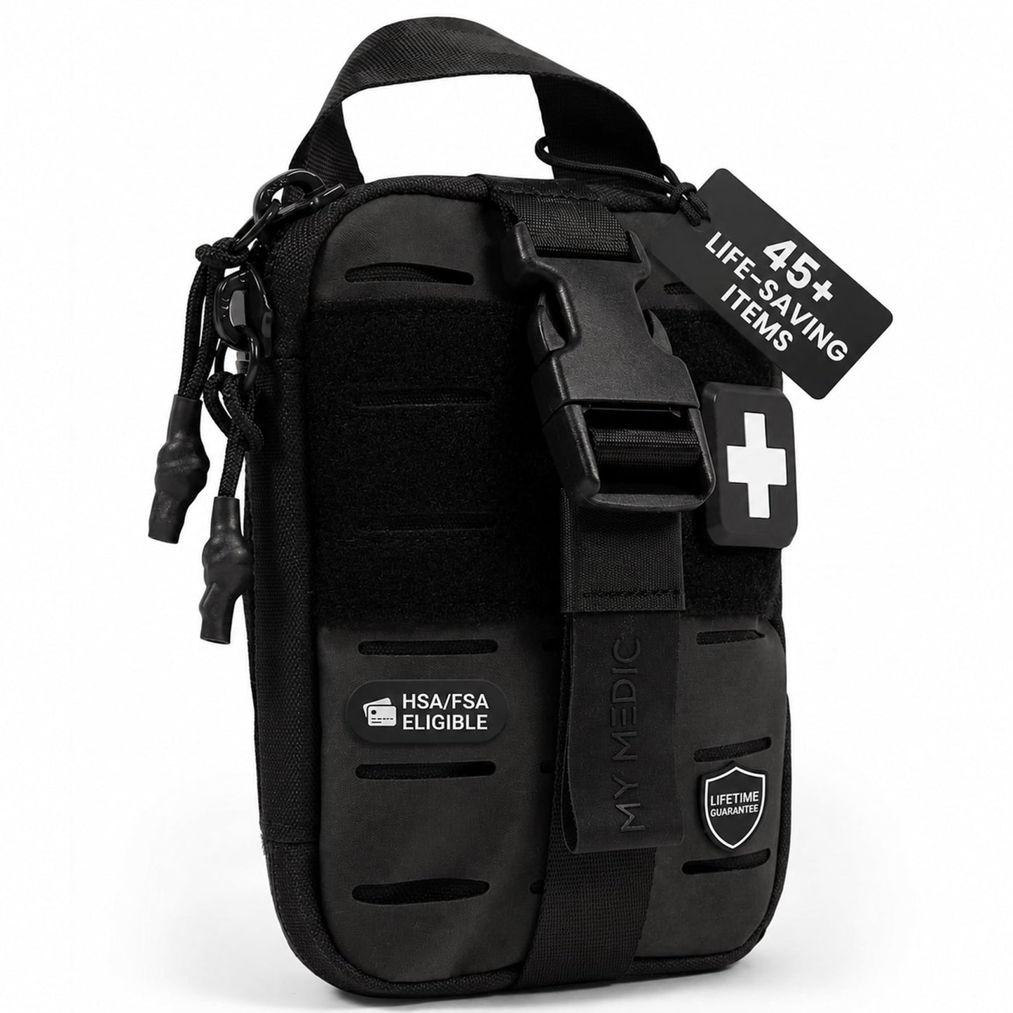 My Medic Sidekick Pro - Camping Hiking and Backpacking First Aid Kit - 70 Items with Tourniquet - HSA and FSA Eligible - Small Ifak Great for Travel or Motorcycle - Portable Emergency Kit – Black