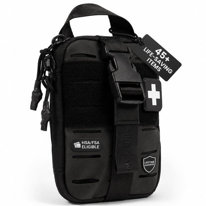 My Medic Sidekick Pro - Camping Hiking and Backpacking First Aid Kit - 70 Items with Tourniquet - HSA and FSA Eligible - Small Ifak Great for Travel or Motorcycle - Portable Emergency Kit – Black