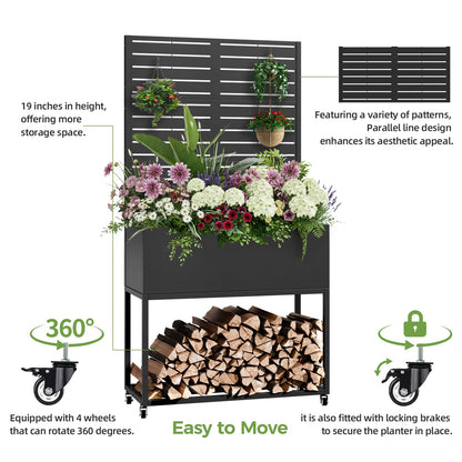 Diyfire Metal Planter Box with Trellis, 67"x35"x16"Metal Raised Garden Bed with Drainage Holes, Raised Garden Beds Outdoor, Privacy Planters Trellis for Climbing Plants, Patio,Garden, Wheels, Black