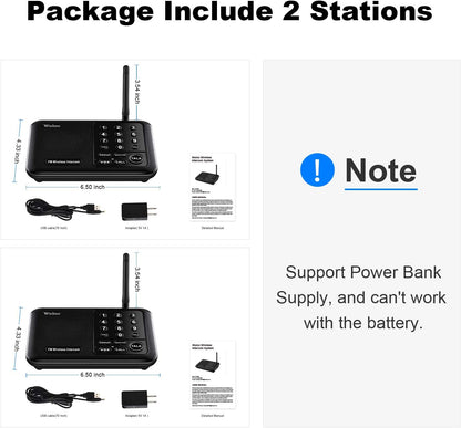 Wuloo Intercoms Wireless for Home 1 Mile (5280 Feet) Range 10 - Channel, Wireless Home Intercom System for House Business Office, Room to Room Intercom, Home Communication System (2 Packs, Black)