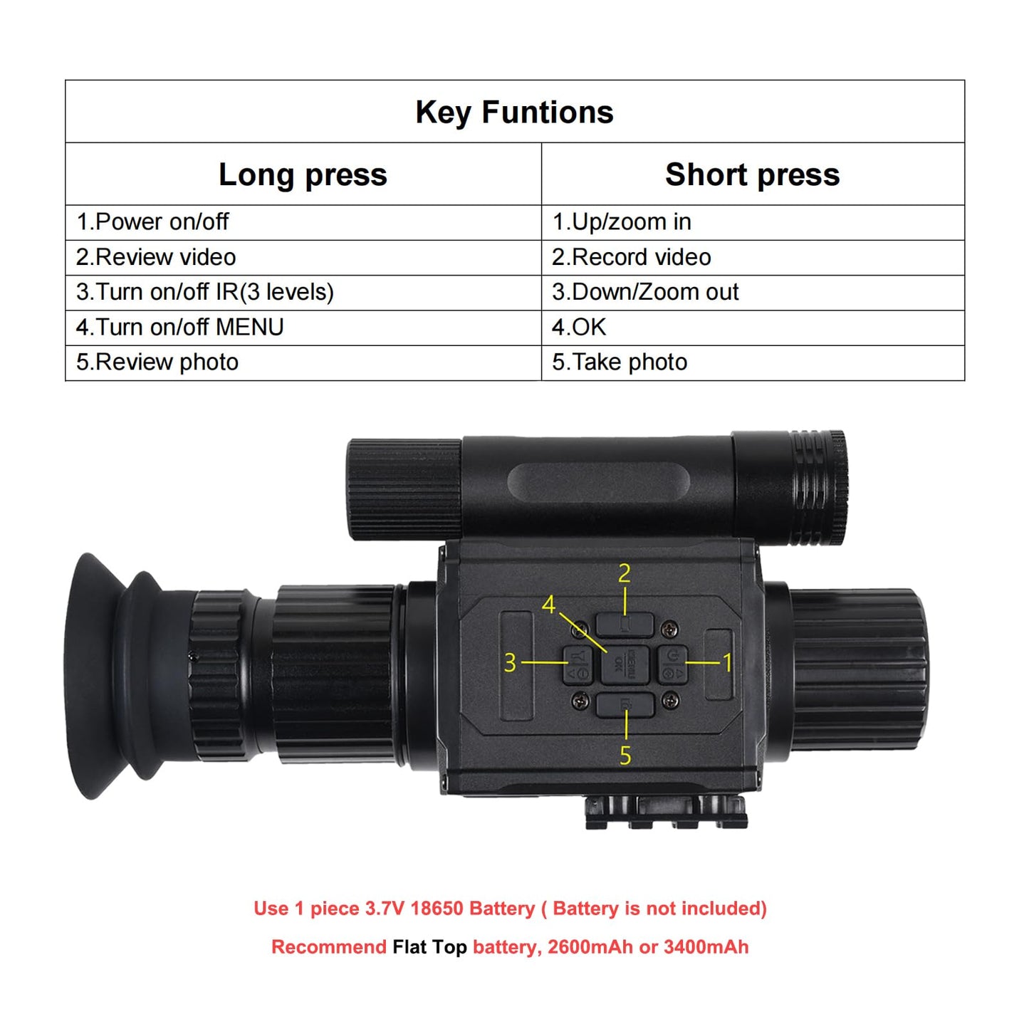 Digital Night Vision Monocular HD 1080P Infrared Night Vision Scope with 5X AI Zoom Video Recording, Hunting Night Vision Camera for Surveillance & Wildlife Observation