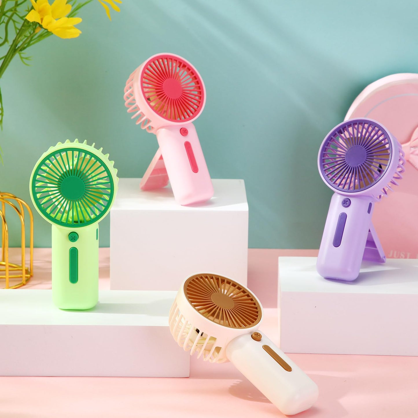 Woanger 60 Pcs Mini Handheld Fan Bulk Small Portable Lash Desk Fan Battery Operated Powerful for Travel Beach Camping (not Included 2 Pcs Aaa Battery)