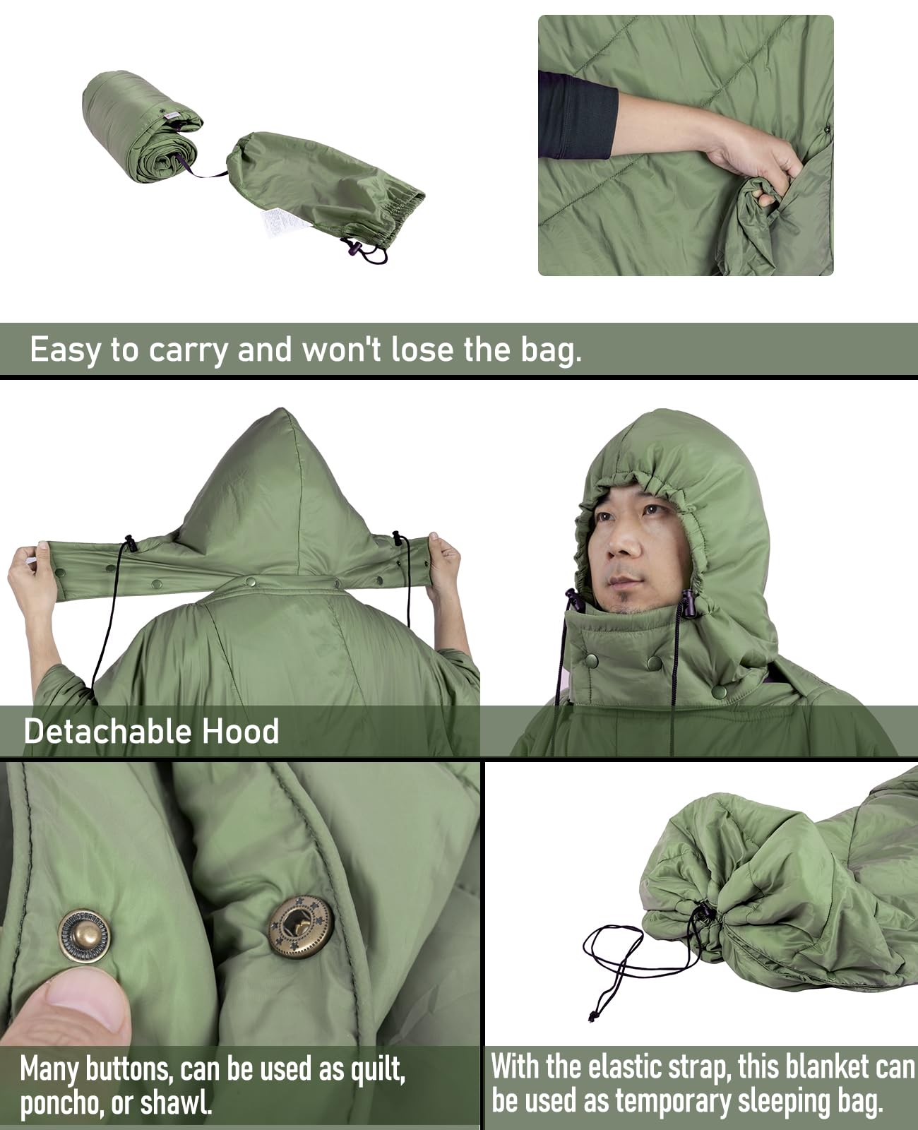iClimb 1 Hooded 3M Thinsulate Insulation Warm Blanket and 1 3M Thinsulate Insulation Sleeping Bag, Ultralight Compact for Adults Outdoor Camping Backpacking Hiking