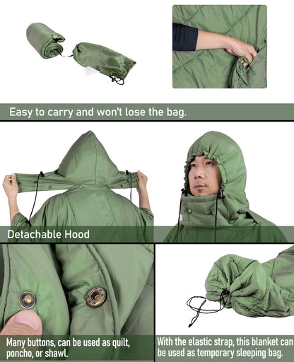 iClimb 1 Hooded 3M Thinsulate Insulation Warm Blanket and 1 3M Thinsulate Insulation Sleeping Bag, Ultralight Compact for Adults Outdoor Camping Backpacking Hiking