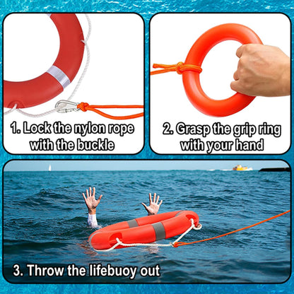 Life Ring Buoy Boat Safety Throw Ring with Water Floating Lifesaving Rope 98.4FT Set, Outdoor Professional Throwable Flotation Device (28in)