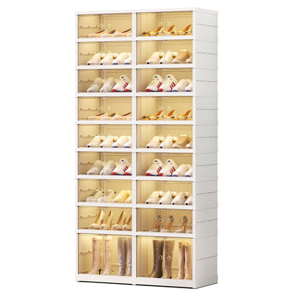 EHAMILY Foldable 9-Tier Shoe Rack Organizer for 18-36 Pairs - Collapsible Clear Plastic Shelf for Closet, Entrance or Front Door - Tall Stackable Folding Shoes Storage Boxes cabinet