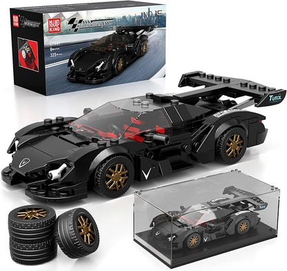 Mould King Super Sports Car Building Set with Display Case 355 Piece Race Car Model Construction Toy for Kids Ages 8+ and Adults Collectible Vehicle Building Blocks Kit