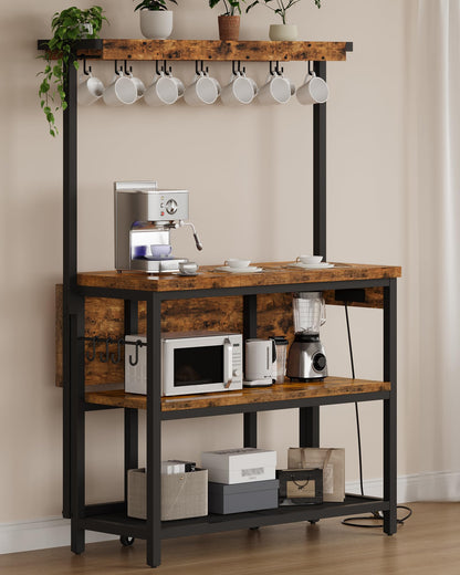 CHOEZON Kitchen Island with Power Outlet, Kitchen Island Table with Folding Top, Stationary Storage Islands, Coffee Bar with Outlets and USB Ports, for Dining Room, Rustic Brown and Black TZD01UBF