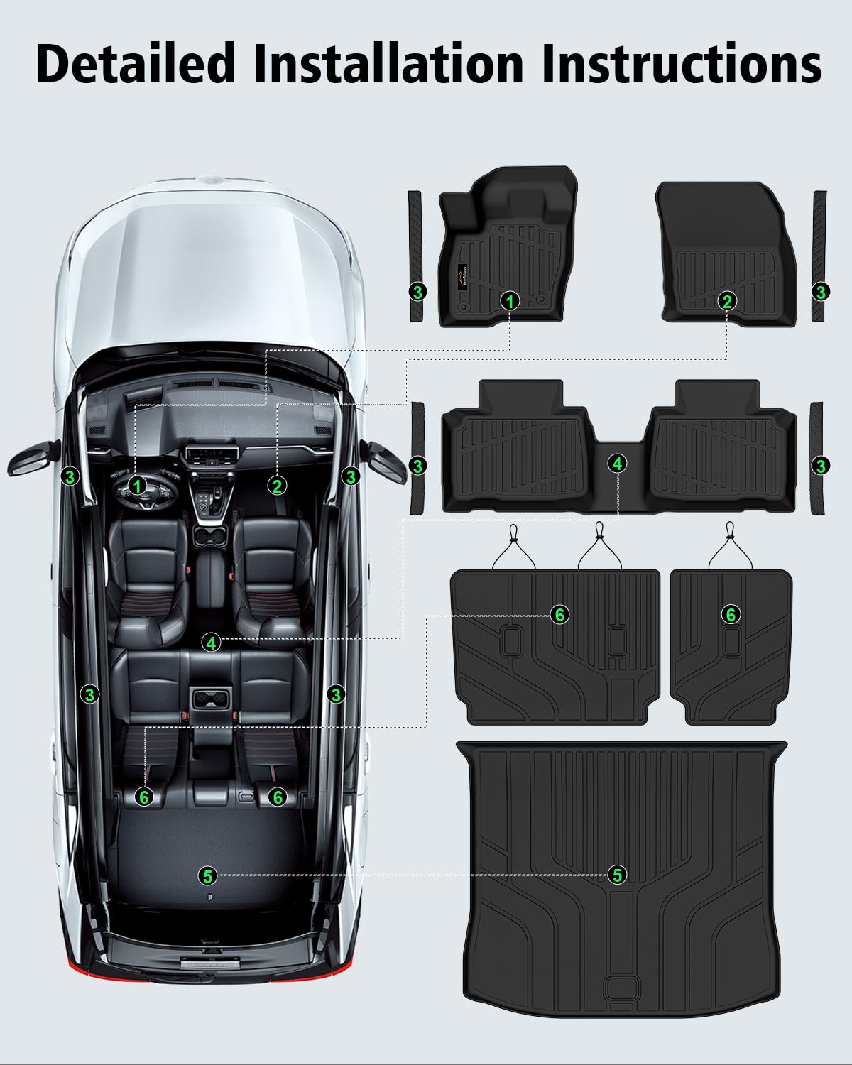 Floor Mats Custom for Ford Edge 2015-2024 2025 2026 ST Titanium SE SEL Sport Trunk Mat with Backrest Mat All Weather TPE Full Set Liners Cargo Protector & Door Sill Guards for Edge 2025 Accessories