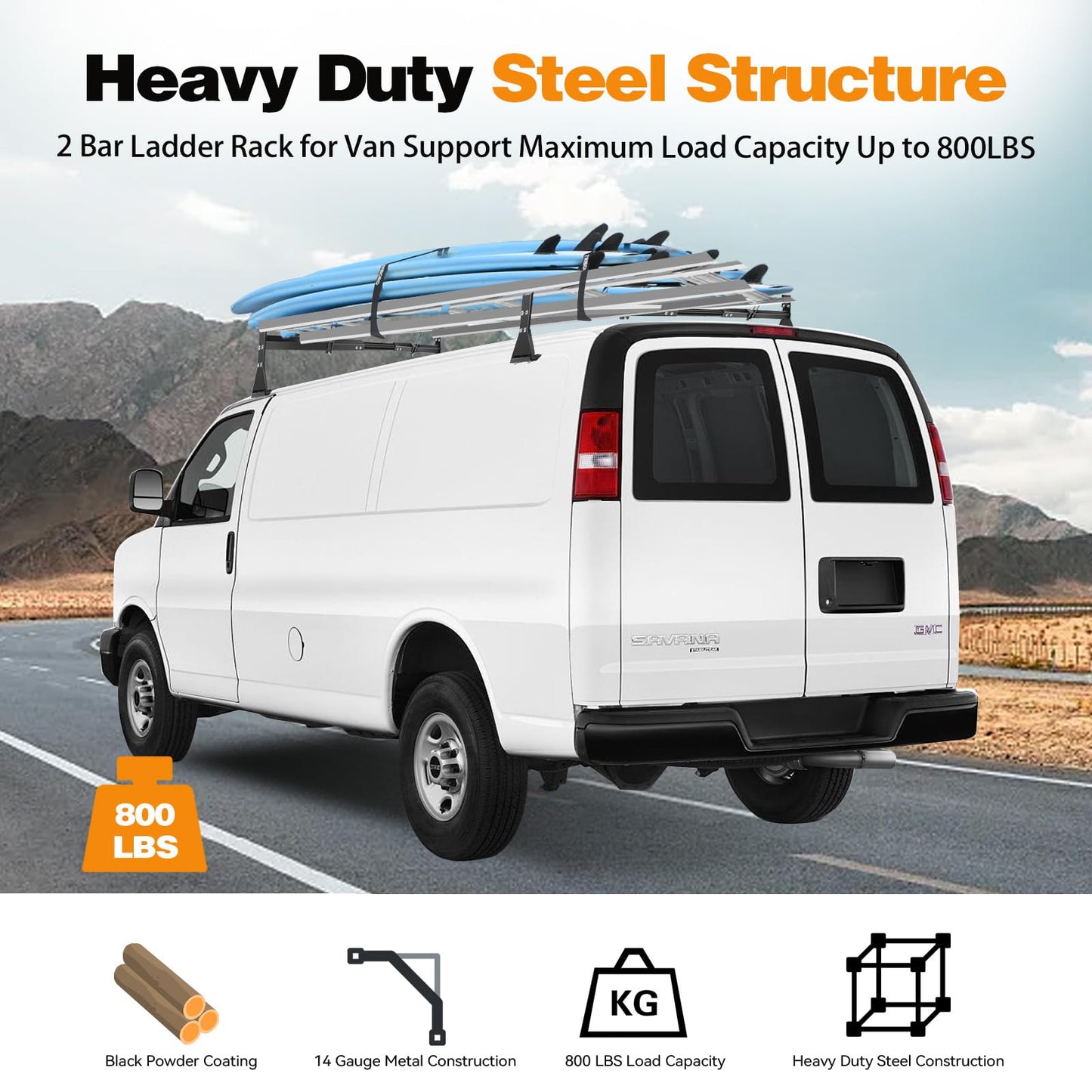 Colinktool Universal Van Ladder Roof Racks, Adjustable Van Roof Ladder Racks with Cargo Roller Compatible with 1996-Up Chevy Express Fullsize and Vans with Rain Gutter,Black-2Pack