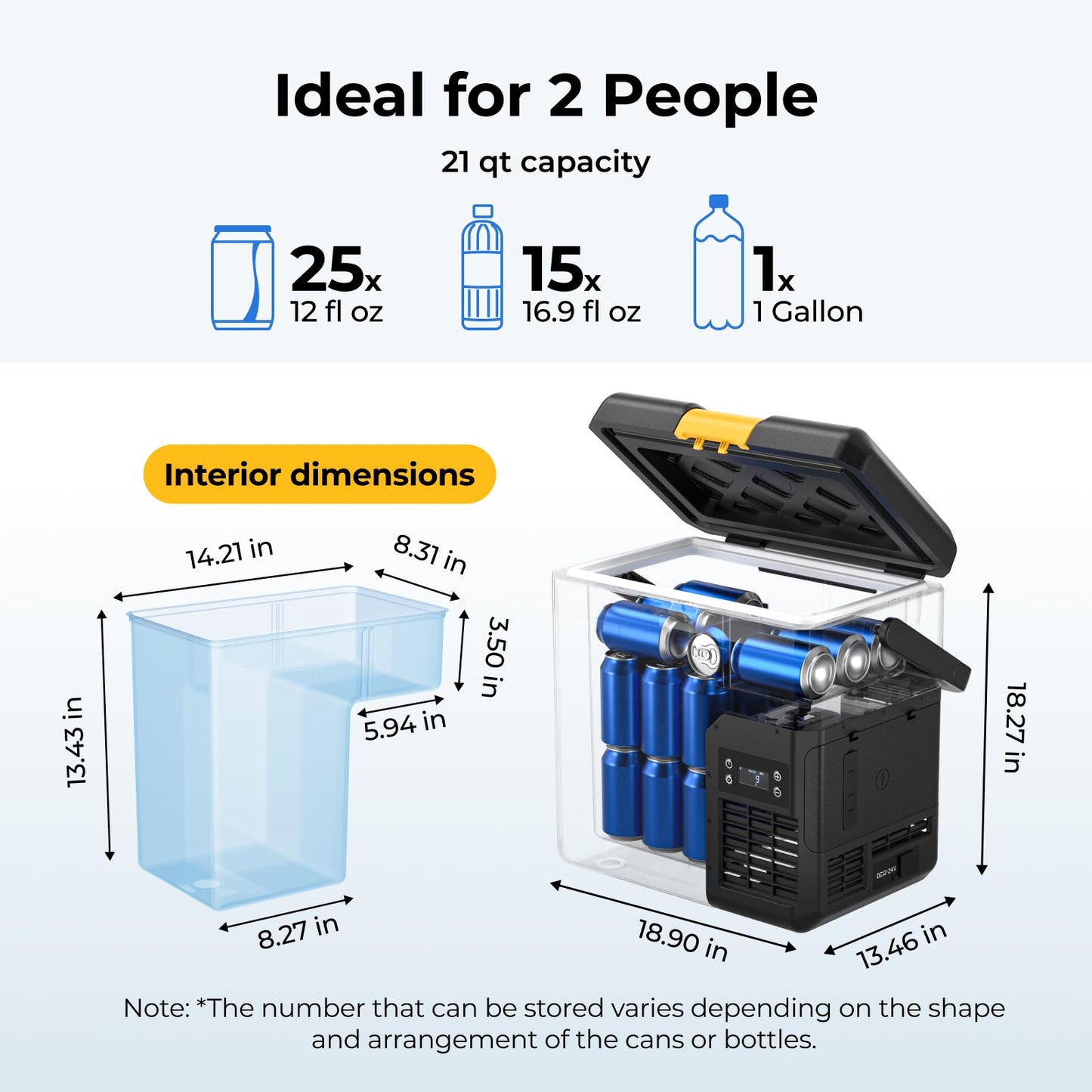 BougeRV 12 Volt Refrigerator with 240Wh Battery, 21QT Car Fridge, 20L Portable Freezer, -4~68℉, 12/24V DC, 110~240V AC, Ideal for 2 People, Road Trips, Truck, Camping(2026 New Model: CRH20 and B240)