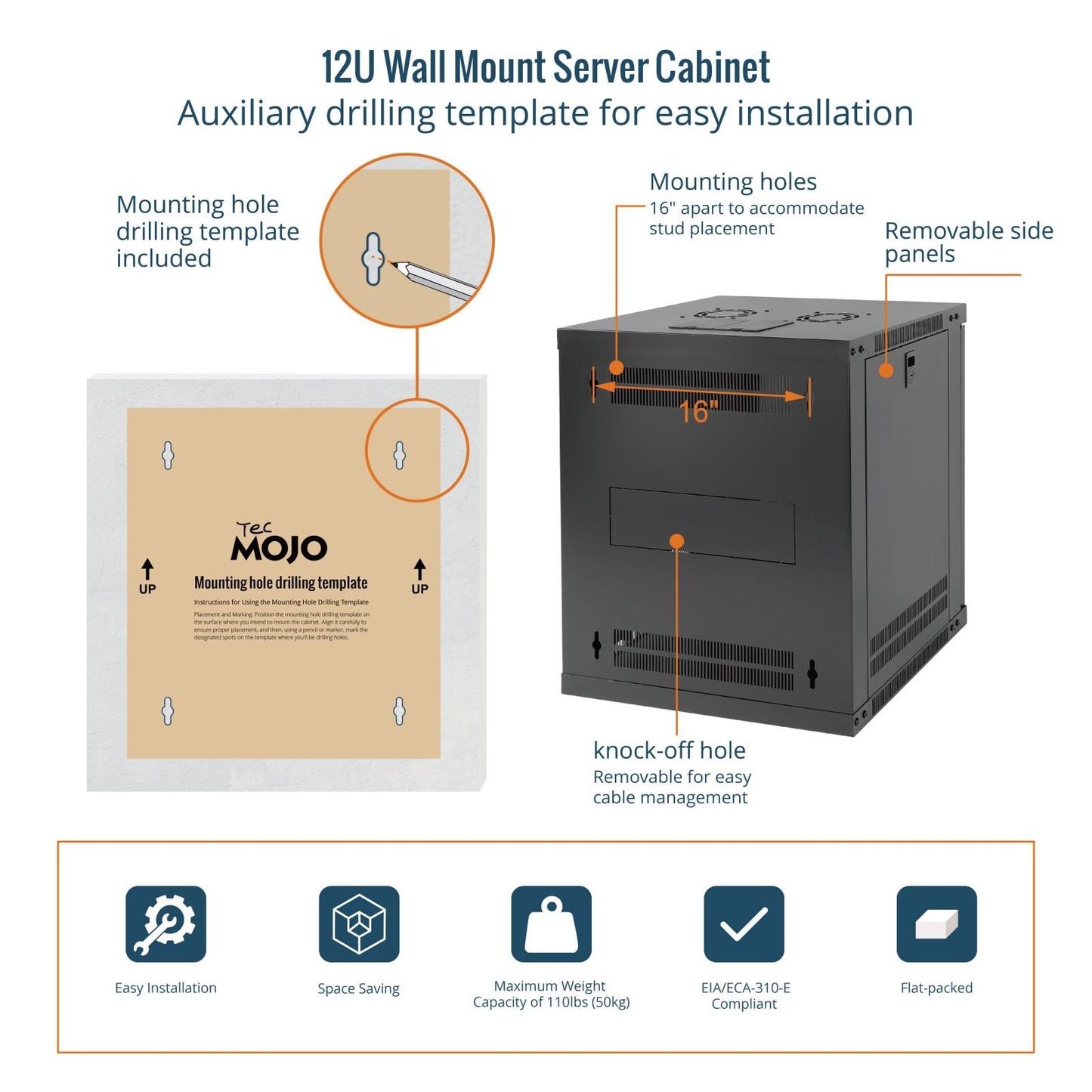 Tecmojo 12U Wall Mount Rack with Thermostat, 17.7inch Depth Enclosed Server Cabinet with 2 Cooling Fans,Lockable Door & Hardware,12U Rack for 19inch Equipments,Glass Door