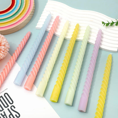 Whaline 12Pcs 10 Inch Cream Spiral Taper Candles 6 Colors Dripless Twisted Wax Candles Long Unscented Smokeless Candle Sticks for Holiday Birthday Celebration Home Party Dining Table Supplies